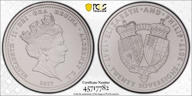 2017 20 Sov Royal Platinum Wedding Ann. 5oz Platinum Matte PR70