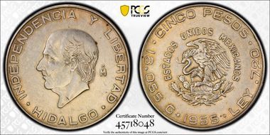 1955-Mo 5 Peso KM-469  Ag N1