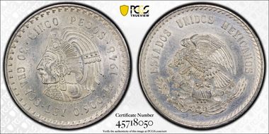 1948-Mo 5 Peso Cuauhtemoc KM-465  Ag N1