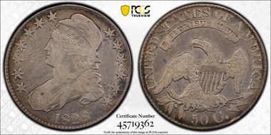 1828 50C Square 2, Small 8s, Lg. Letters F12