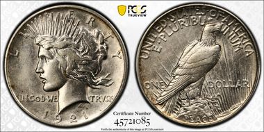 1921 $1 High Relief, Peace N1