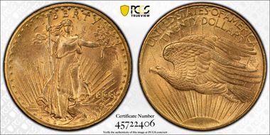 1908-D $20 No Motto MS63