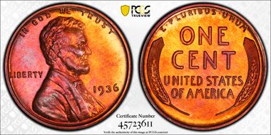 1936 1C Satin PR64RD