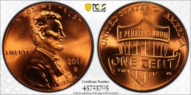 2011-D 1C Shield MS68+ RD