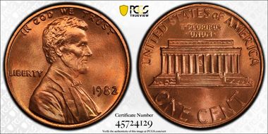 1982 1C Zinc Large Date MS68RD