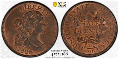 1806 1/2C Large 6, Stems MS63RB