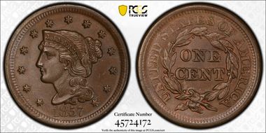 1857 1C N-1, Large Date MS64BN