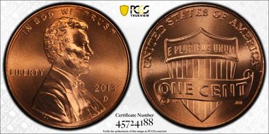 2013-D 1C Shield MS68+ RD
