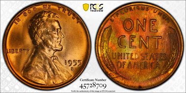 1955-S 1C MS65RB
