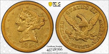 1854-O $5 VF30