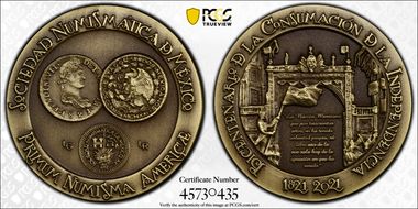 2021-LG LR Medal Independence Bicentennial Brass Numismatic Society of Mexico SP70
