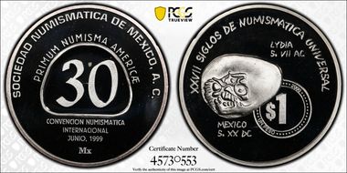 1999-Mx Medal 30th Numismatic Convention Silver SP68
