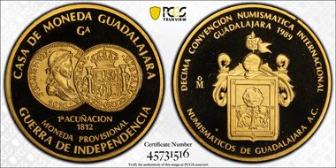 1989-Mo Medal 10th Numismatic Convention Guadalajara Brass SP69
