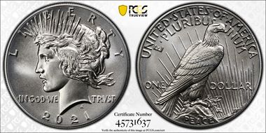 2021 $1 Peace Dollar 100th Anniversary MS70
