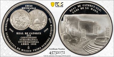 1989-Mo Medal Real de Catorce 16th Numismatic Convention Ag PR67DCAM