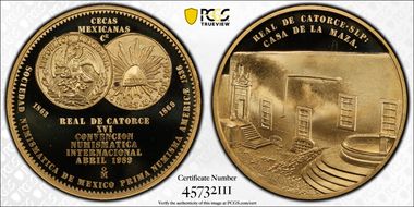 1989-Mo Medal Real de Catorce 16th Numismatic Convention Brass SP68