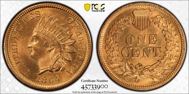 1864 1C Bronze MS65RD