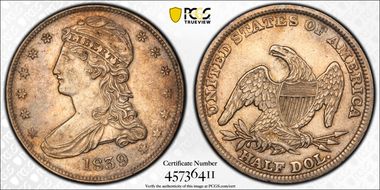 1839 50C Capped Bust XF45