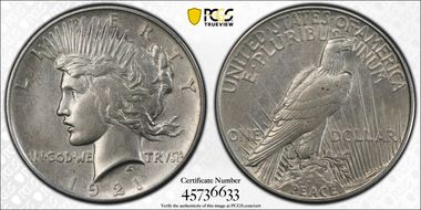 1921 $1 High Relief, Peace N1
