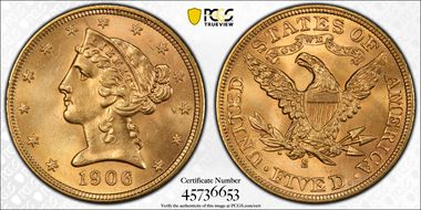 1906-S $5 MS64