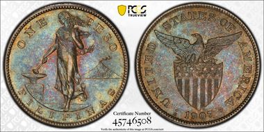 1907-S Peso AU55