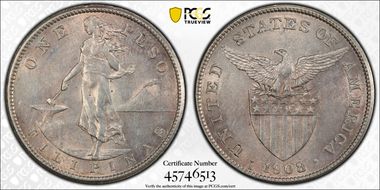 1908-S Peso KM-172  Ag AU58