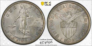 1908-S Peso KM-172  Ag AU55