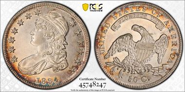 1834 50C Small Date, Small Letters AU55