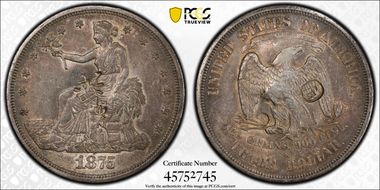 1875-S T$1 Chopmarked XF45