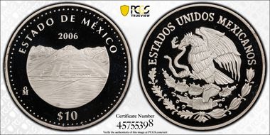 2006-Mo 10 Peso Estado de Mexico KM-830  Ag PR69DCAM