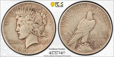 1921 $1 High Relief, Peace XF40