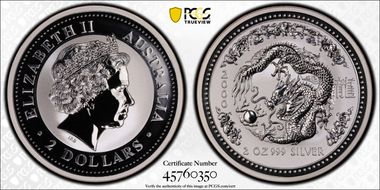 2000 $2 Year of the Dragon 2oz Ag MS70