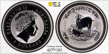 2003 $2 Year of the Goat 2oz Ag MS70