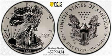 2021-W $1 Silver Eagle Rev PR - Type 1 Designer Edition - First Strike PR70