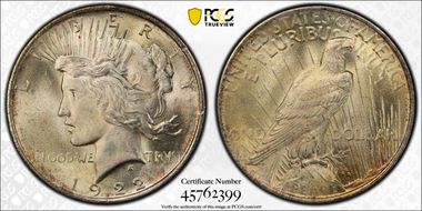 1922 $1 VAM 17, Doubled Wing MS63