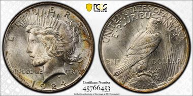 1924 $1 VAM 1AA Broken Jaw MS65