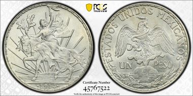 1914 Peso Caballito KM-453  Ag MS62