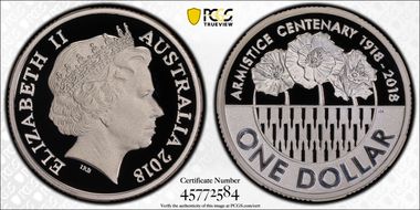 2018 $1 Armistice Centenary Ag PR70DCAM