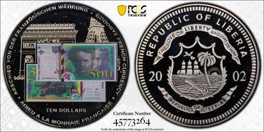 2002 $10 Goodbye French Currency Colorized MS68