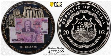 2002 $10 Goodbye Greek Currency MS68