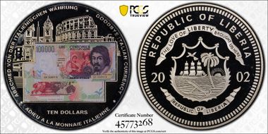 2002 $10 Goodbye Italian Currency MS68