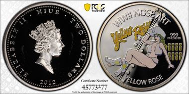2012 $2 Yellow Rose WWII Nose Art Colorized PR68DCAM