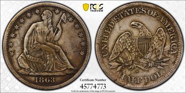 1863-S 50C XF40