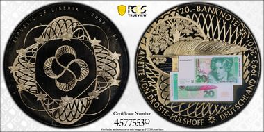 2002 $1 Anette von Droste-Hulshoff 20 Deutche Mark Banknote MS68