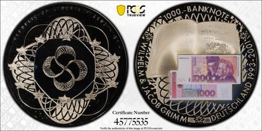 2002 $1 Wilhelm & Jacob Grimm 1000 Deutche Mark Banknote MS68