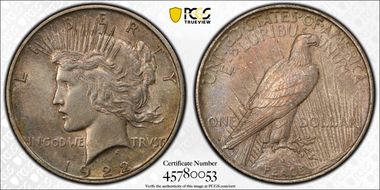 1922-D $1 VAM 3 Doubled Leaves AU53