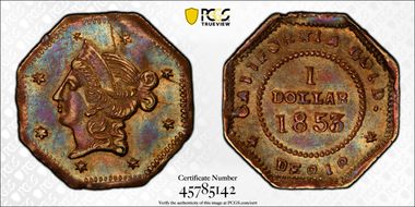 1853 G$1 BG-526 AU55