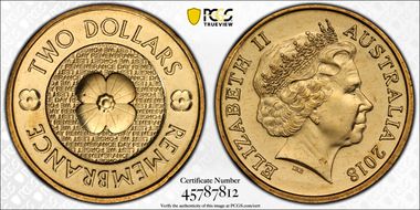 2018 $2 Remembrance Day Poppy 30th Ann. $2 Coin MS66