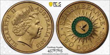 2018 $2 Remembrance Dove Colorized 30th Ann. $2 Coin MS66