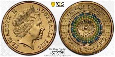 2018 $2 Dome of Australian War 30th Ann. $2 Coin Colorized MS67